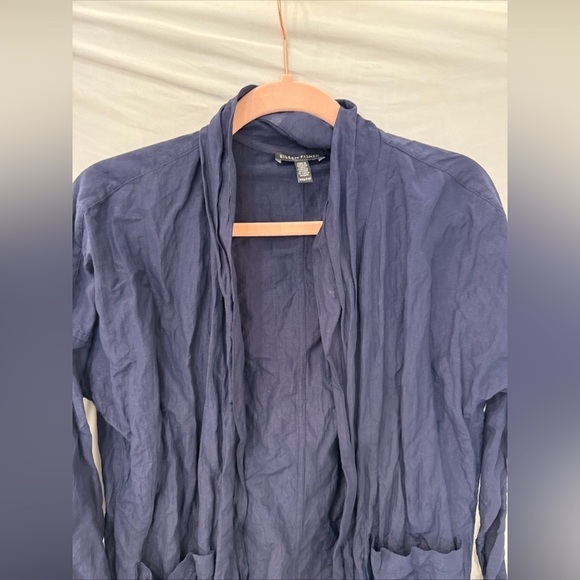 Eileen Fisher open crinkle navy pocket cardigan coat lightweight XXS organic - Picture 3 of 8